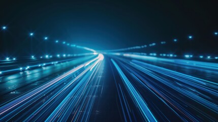 Poster - Blue Light Trails On Highway At Night