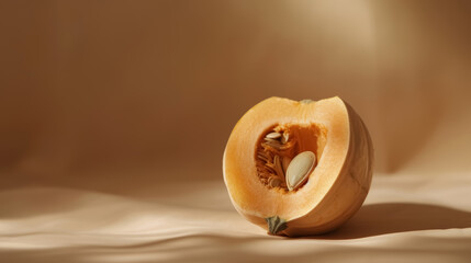 fresh organic butternut squash halved on neutral background