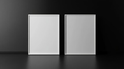 Two white picture frames on black background