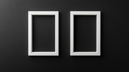 Two white picture frames on black background