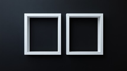 Two white picture frames on black background