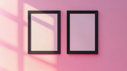 Two black picture frames on pink background