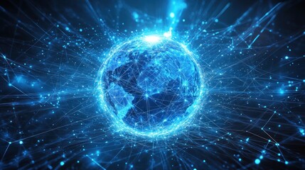 Wall Mural - network connection with glowing blue digital globe.