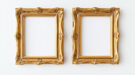 Two gold picture frames on white background