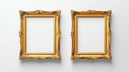 Two gold picture frames on white background