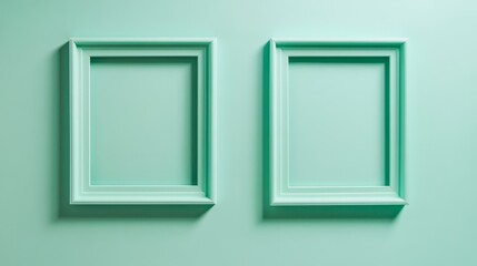 Two mint green picture frames on green background