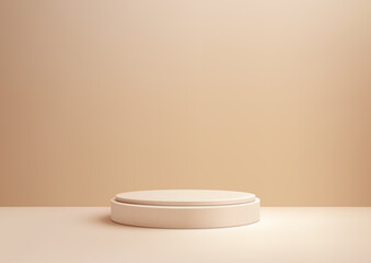 Wall Mural - minimalist 3d scene featuring beige circular podium on a matching background, ideal for product disp
