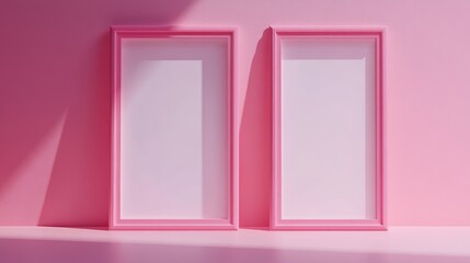 Two pink picture frames on pink background