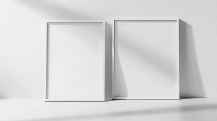 Two white picture frames on white background