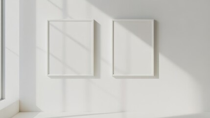 Two white picture frames on white background