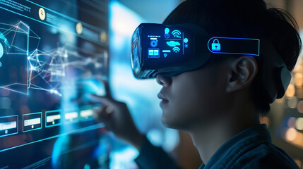 Wall Mural - a cybersecurity expert working on data encryption and protection using augmented reality artificial 