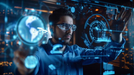Wall Mural - a cybersecurity expert working on data encryption and protection using augmented reality artificial 