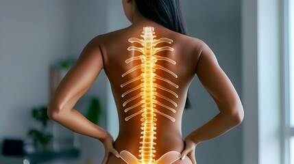 Glowing Spine of Radiant Woman for Healthy Lifestyle and Wellness Concept