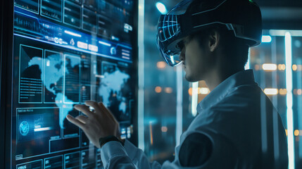 Wall Mural - a cybersecurity expert working on data encryption and protection using augmented reality artificial 