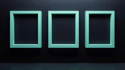 Three mint green picture frames on black background