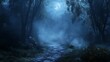 © Sea - Mysterious forest with a moonlit path fog and a Halloween backdrop hint