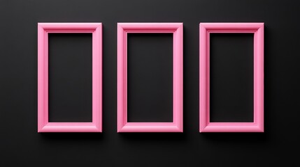 Three pink picture frames on black background