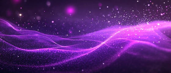 Wall Mural - Digital purple particles wave and light abstract background with shining dots stars. 