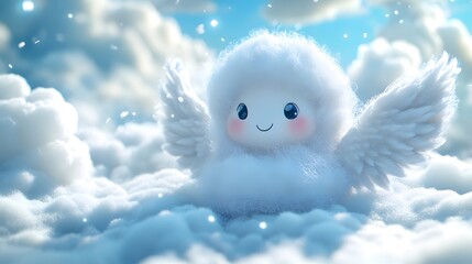 Canvas Print - Cute Cloud Angel with Wings in the Sky.