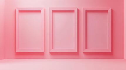 Three pink picture frames on pink background