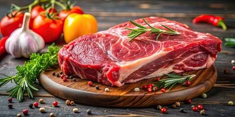 Wall Mural - Raw meat with vibrant color and rich texture, raw, fresh, beef, steak, pork, chicken, lamb, uncooked, juicy, meaty, protein