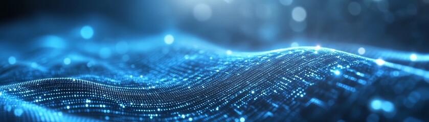 Wall Mural - abstract digital data wave with blue light