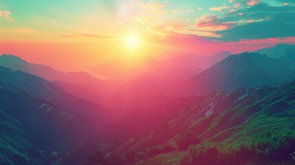 Poster - Sunlit mountain landscape