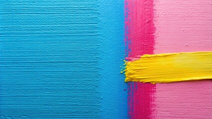 Pink and blue paint with a yellow stripe on canvas, art, painting, abstract, colorful, vibrant, modern, artistic