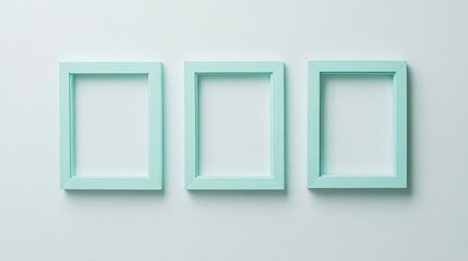 Three mint green picture frames on white background