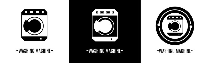 Washing machine logo set. Collection of black and white logos. Stock vector.