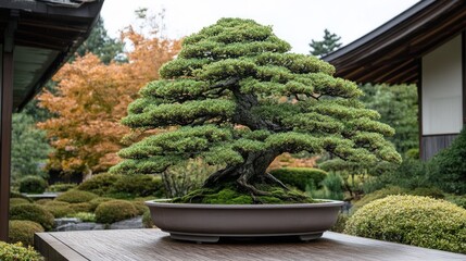 Ancient Bonsai Tree in a Japanese Garden