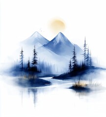 mountain lake trees background white blank streaming blue silhouette glacier coloring listing bluish prison bright