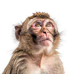 Close-up of a monkey looking up, isolated on transparent background