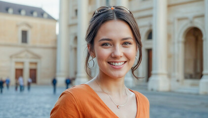 Wall Mural - Happy Young Woman Exploring the City