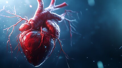 Advanced 3D rendering of a human heart, focusing on the structural anatomy of the heart valves and septum