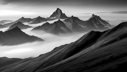 Wall Mural - Black and White Mountain Range Generative AI