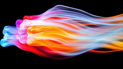 Wall Mural - vibrant light trails swirl and intermingle in a dynamic, mesmerizing pattern against a black backgro