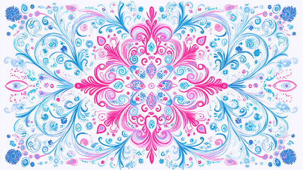 Poster - Pink and blue floral ornament creating a beautiful symmetrical composition