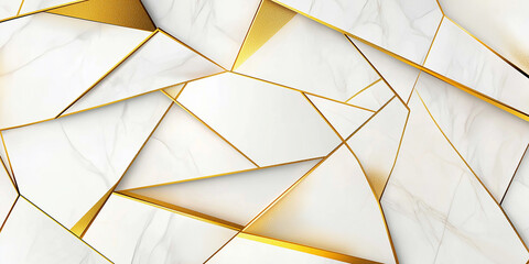 Aufkleber - White and gold marble background forming geometric shapes