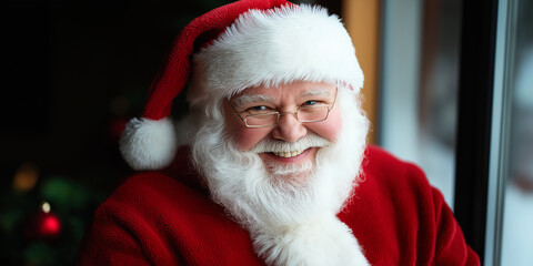 Wall Mural - Authentic santa claus smiling and wearing glasses and a red suit