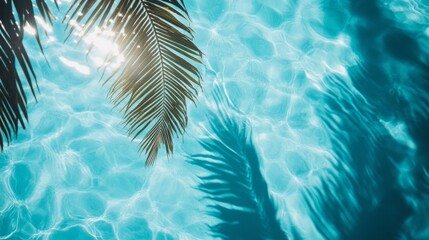 palm leaf shadow on tranquil blue water