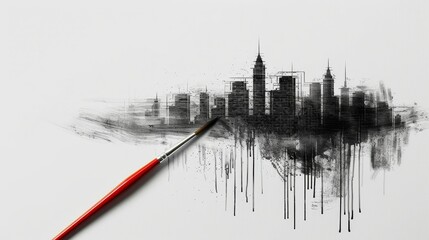 A creative depiction of a city skyline, painted in black and white, showcasing artistic talent and urban scenery.