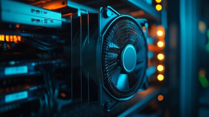 Wall Mural - Close-Up of a Server Fan in a Data Center