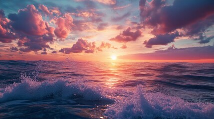 Wall Mural - Ocean Sunset with Pink Clouds