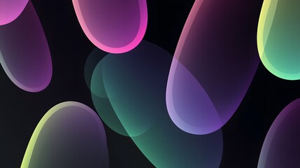 Bright, colorful ovals on a black background with green and purple shades.