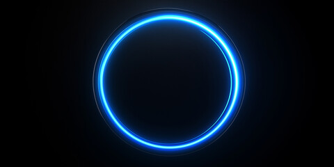 Poster - Blue neon light forming a circle on a black background