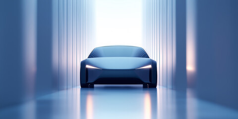 Poster - Electric sports car driving in empty blue tunnel
