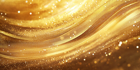 Poster - Abstract golden waves background flowing with sparkling particles