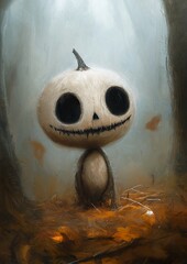 small white pumpkin sitting portrait patchwork boy profile necromancy pooka cute creature