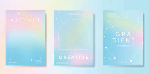 Wall Mural - Abstract pastel gradient background vector set. Minimalist style cover template with planet, star, sparkle. Modern wallpaper design perfect for poster, flyer, social media, card, prints.